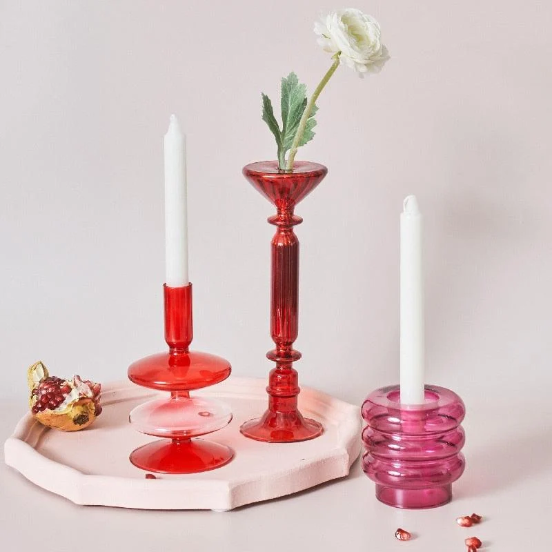 Homeko Red Glass Taper Candle Holders & Vases -