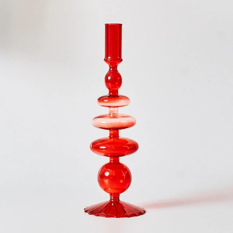 Homeko Red Glass Taper Candle Holders & Vases -