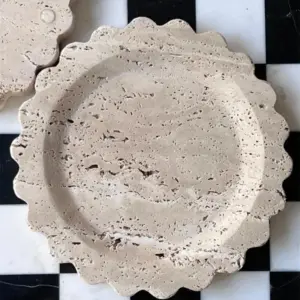 Homeko Round Marble Travertine Decorative Tray