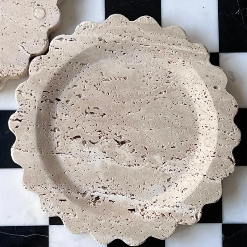 Homeko Round Marble Travertine Decorative Tray -