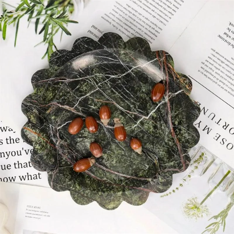 Homeko Round Marble Travertine Decorative Tray -