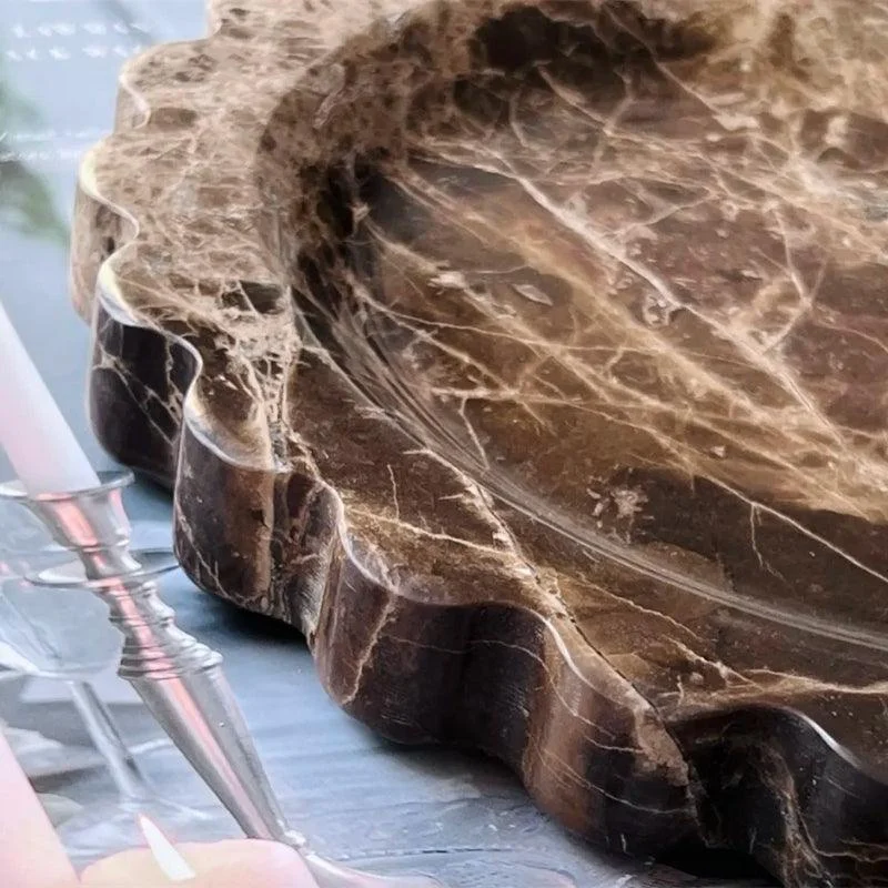 Homeko Round Marble Travertine Decorative Tray -