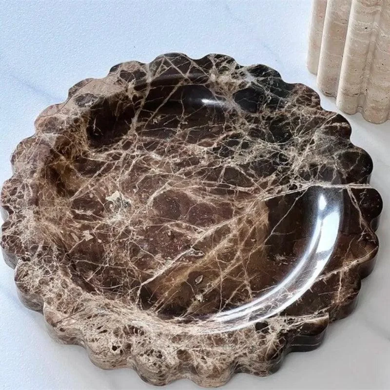 Homeko Round Marble Travertine Decorative Tray -