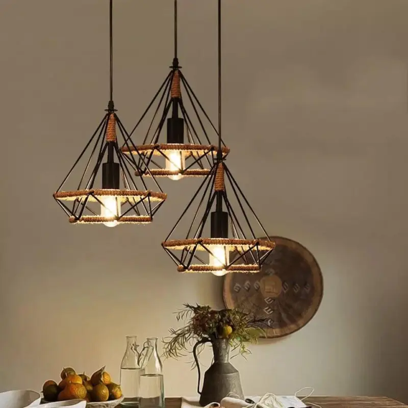 Homeko Shade Metal And Hemp Rope Pendant Light