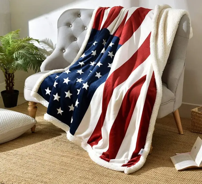 Homeko Sherpa Blanket Throws American Flag