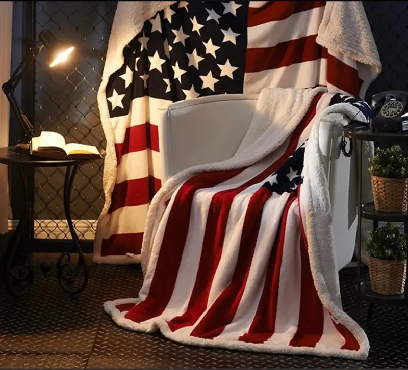 Homeko Sherpa Blanket Throws American Flag