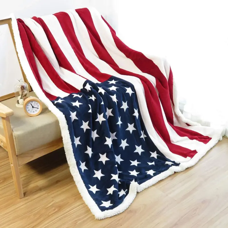 Homeko Sherpa Blanket Throws American Flag