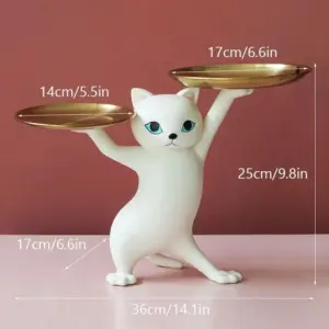 Homeko Sneaky Kitty Sculpture With Double Tray
