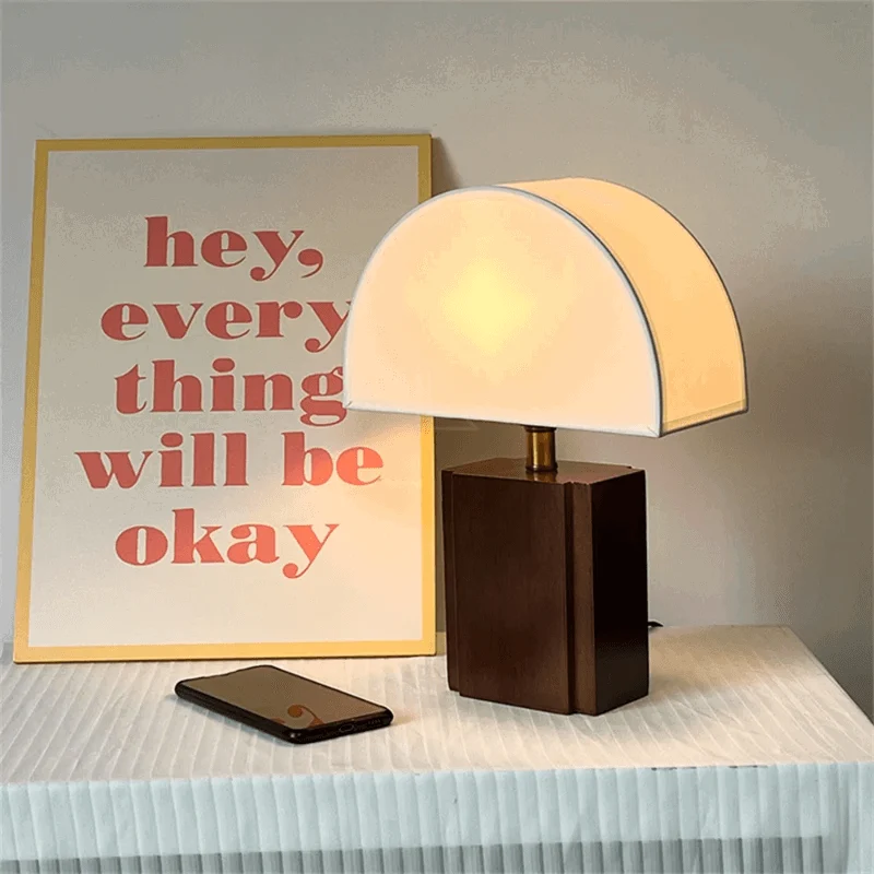 Homeko Solid Wood Fabric Lampshade Table Lamp -