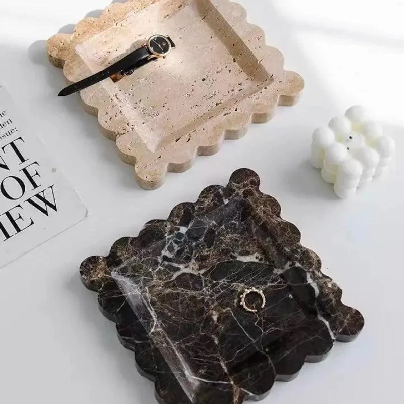 Homeko Square Marble Travertine Decorative Tray -