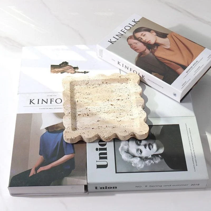 Homeko Square Marble Travertine Decorative Tray -