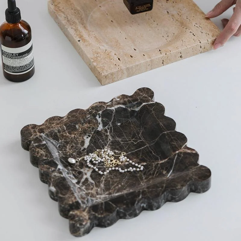 Homeko Square Marble Travertine Decorative Tray -