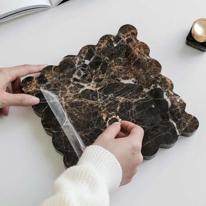 Homeko Square Marble Travertine Decorative Tray -