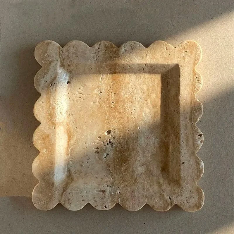 Homeko Square Marble Travertine Decorative Tray -