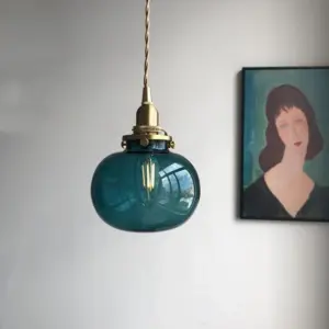 Homeko Style Retro Brass Glass Pendant Lamp