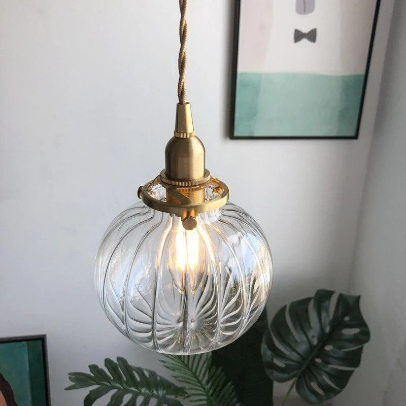 Homeko Style Retro Brass Glass Pendant Lamp -