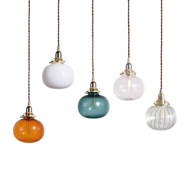 Homeko Style Retro Brass Glass Pendant Lamp -