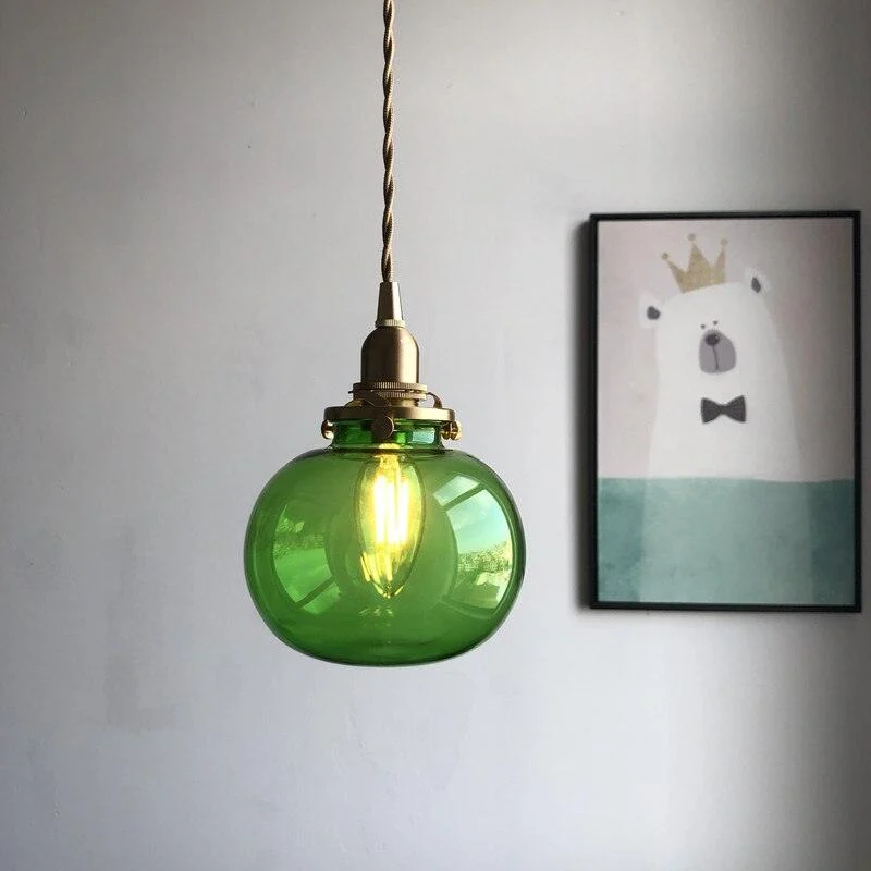 Homeko Style Retro Brass Glass Pendant Lamp -