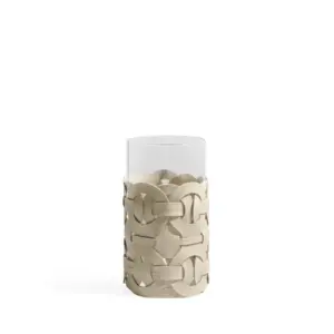 Homeko Tan Leather Abstract Cylinder Glass Vase