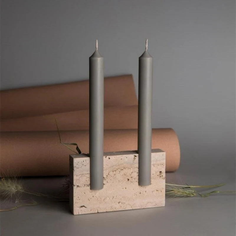 Homeko Travertine Taper Candlestick Holder -