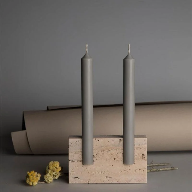 Homeko Travertine Taper Candlestick Holder -