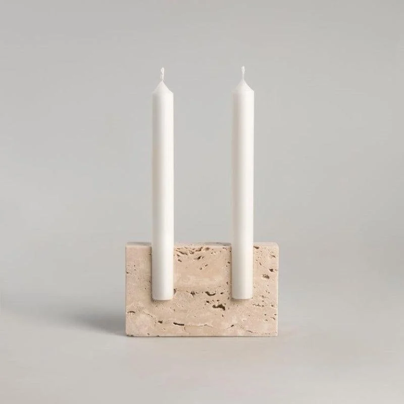 Homeko Travertine Taper Candlestick Holder -