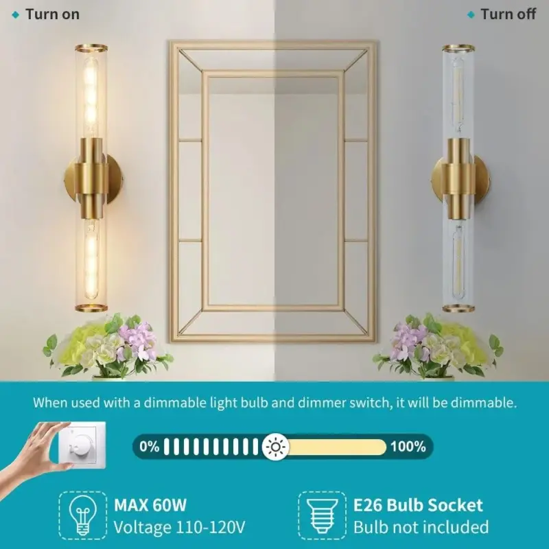 Homeko Two Bulb Glass Wall Vanity Sconce