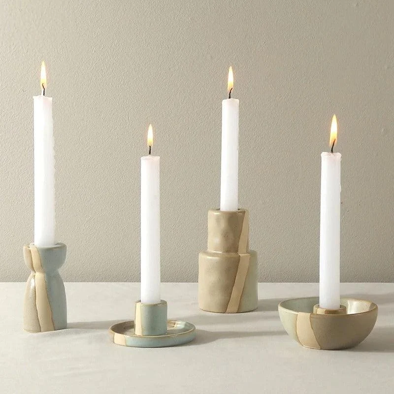 Homeko Vintage Ceramic Taper Candlestick Holders -
