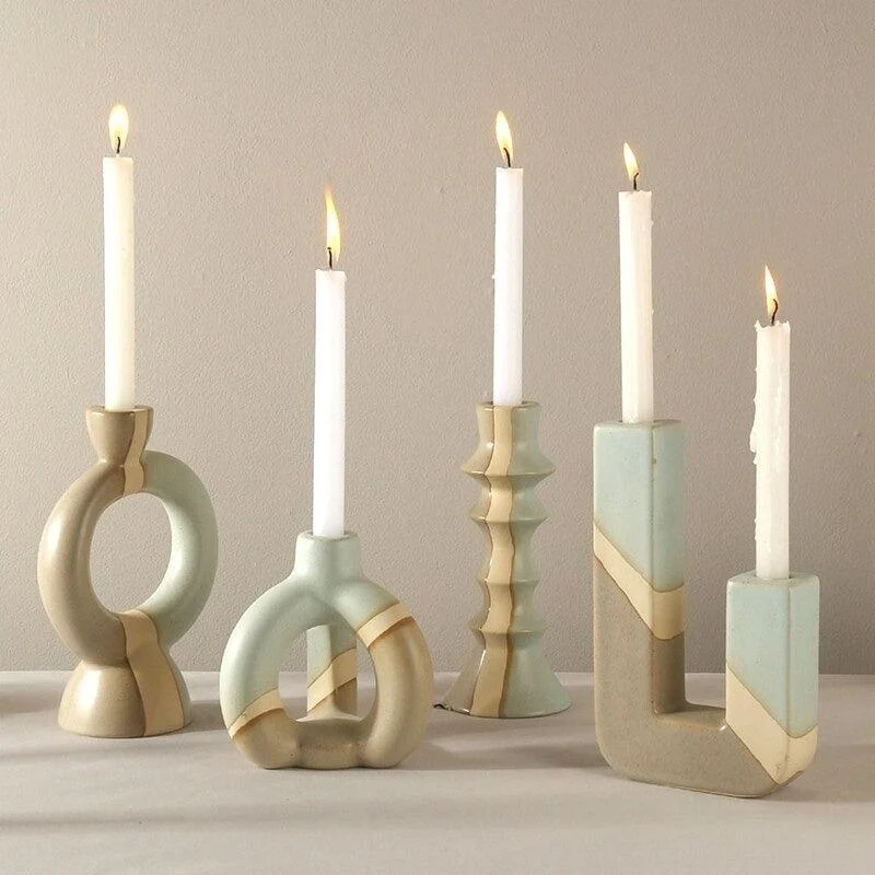 Homeko Vintage Ceramic Taper Candlestick Holders -