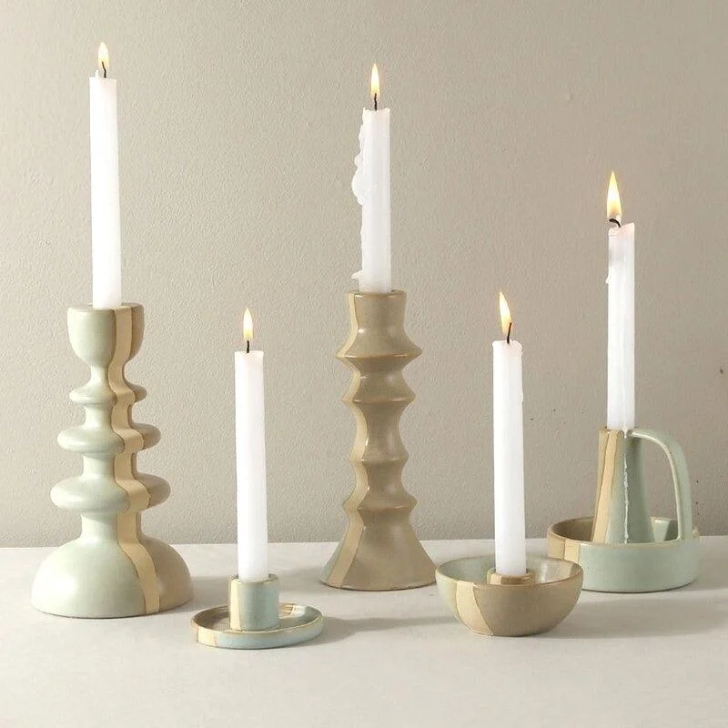 Homeko Vintage Ceramic Taper Candlestick Holders -