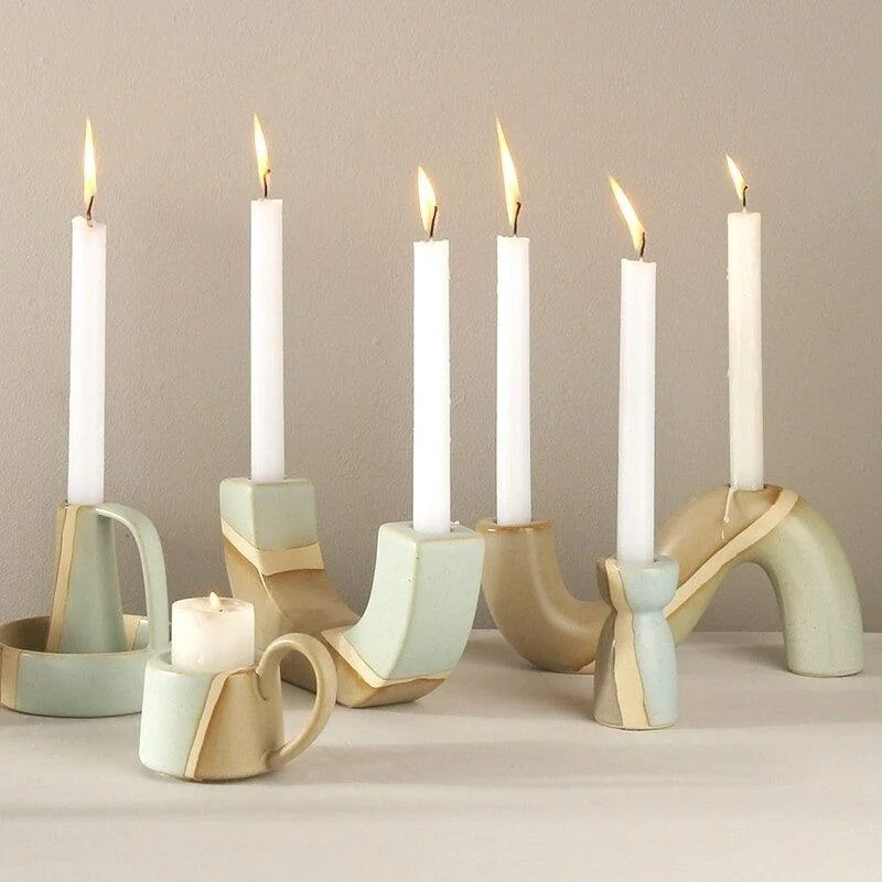 Homeko Vintage Ceramic Taper Candlestick Holders -
