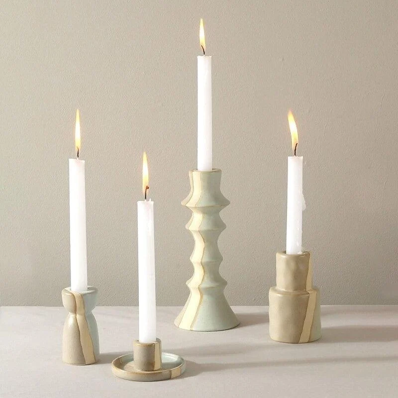 Homeko Vintage Ceramic Taper Candlestick Holders -