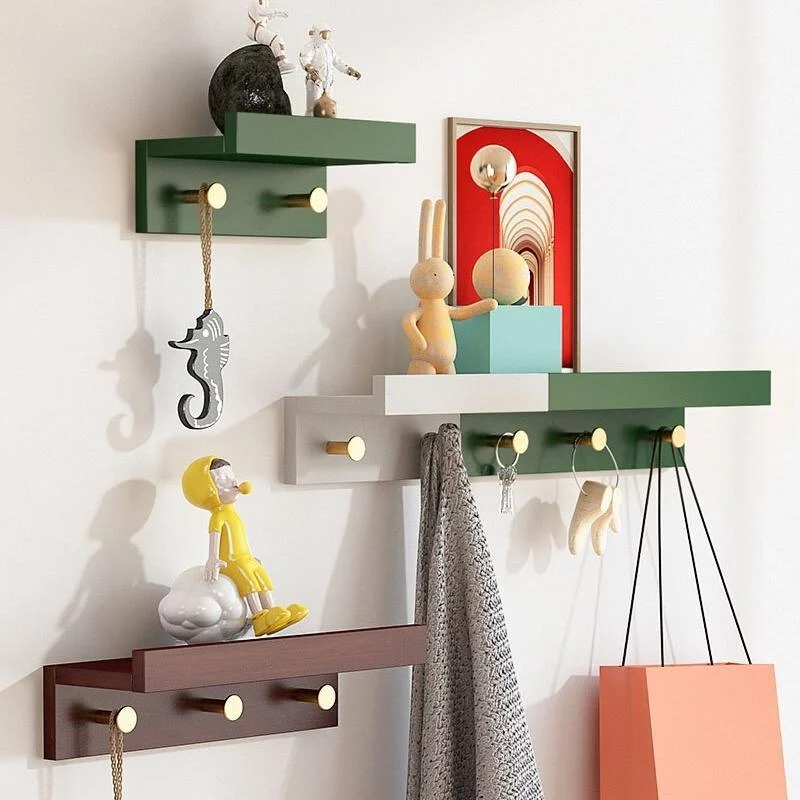 Homeko Wall Storage Shelf with Gold Hooks -