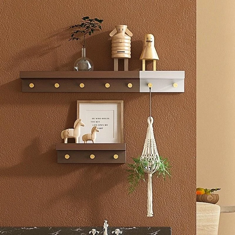 Homeko Wall Storage Shelf with Gold Hooks -