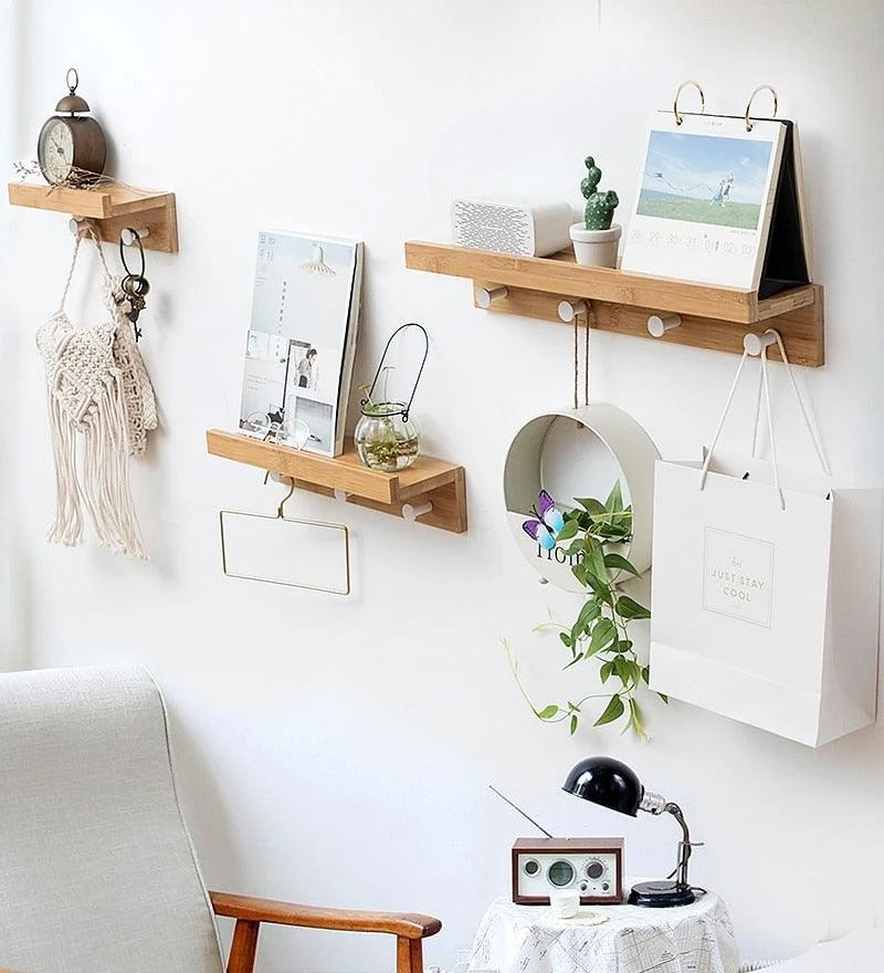 Homeko Wall Storage Shelf with Hooks -