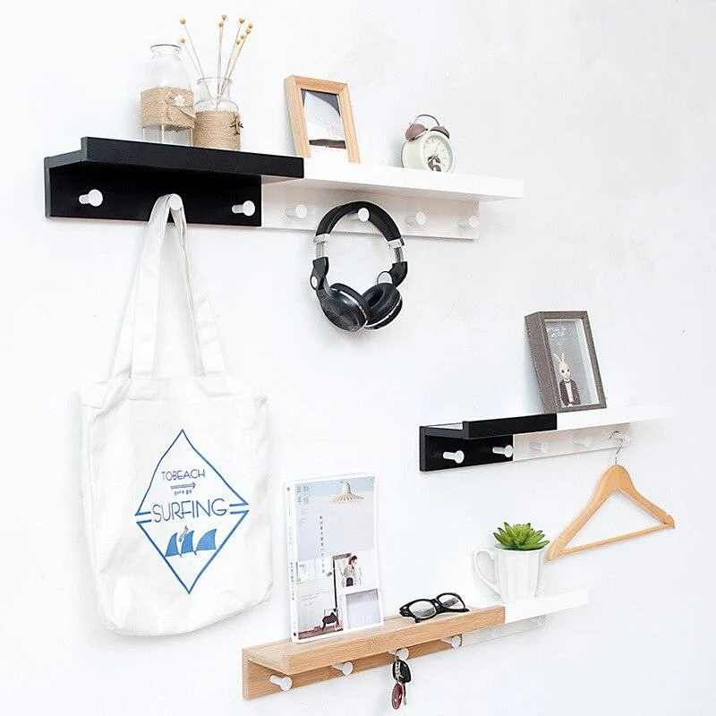 Homeko Wall Storage Shelf with Hooks -