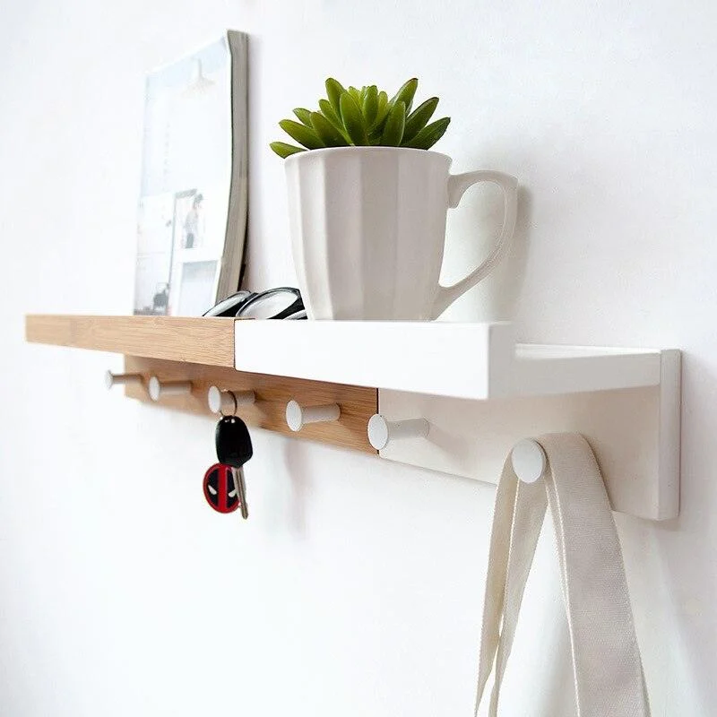 Homeko Wall Storage Shelf with Hooks -