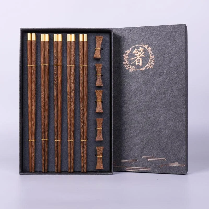 Homeko Wenge Wood Chopsticks and Chopstick Rests 5 Sets -