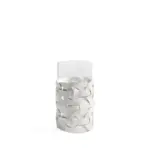 Homeko White Leather Abstract Cylinder Glass Vase