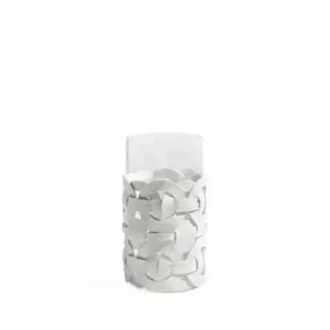 Homeko White Leather Abstract Cylinder Glass Vase