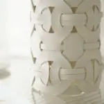 Homeko White Leather Abstract Cylinder Glass Vase