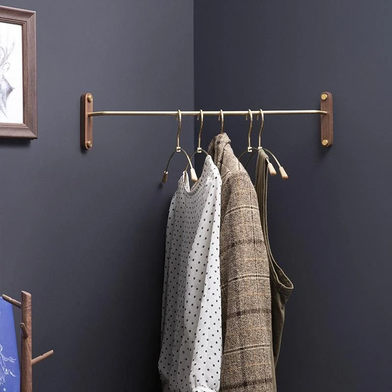 Homeko Wood & Brass Corner Wall Clothes Hanger Rack -
