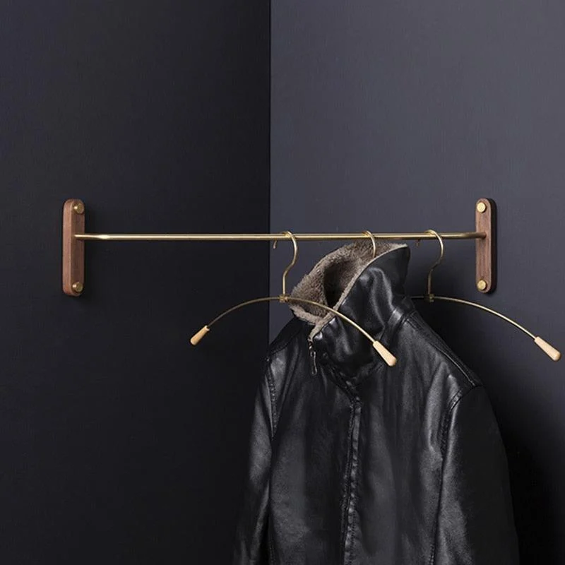 Homeko Wood & Brass Corner Wall Clothes Hanger Rack -