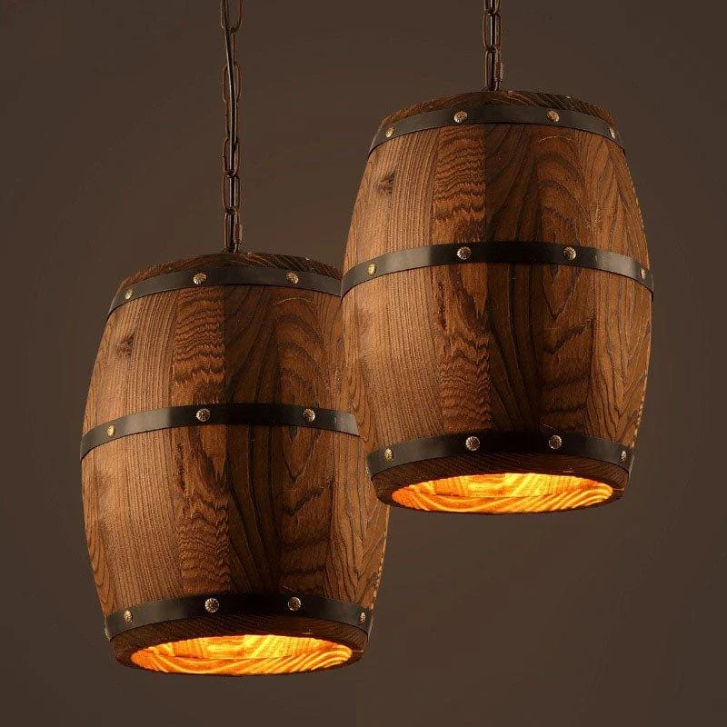 Homeko Wood Wine Barrel Pendant Light -