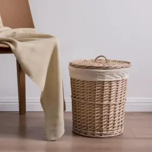 Homeko Woven Wicker Storage Basket with Lid