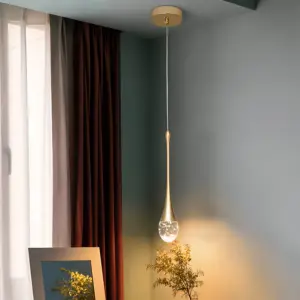 Glass Drop Pendant Light - Black & Gold Crystal Bubble Hanging Lamp - Teardrop Lighting