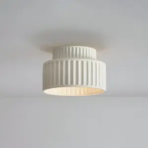 Ribbed White Resin Ceiling Light - Resin Rim Flush Mounted Lamp