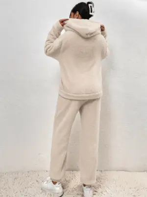 FuzzyWrap - Loungewear Women Casual Fleece Long Sleeve Hoodie Top & Pants Set