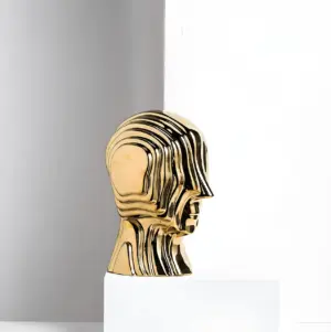 Galactic Guardian - Geometric Head Figure made of Ceramic with Golden Fringe Accent