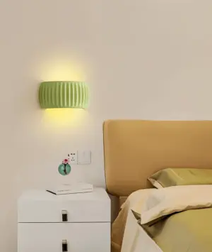 Green Ribbed Wall Lamp - Artistic Macaron Lamp - Resin Nordic Lighting